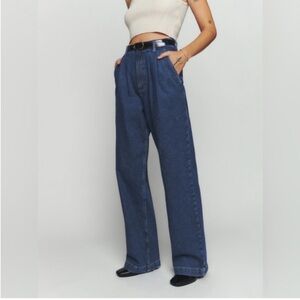Reformation Montauk Pleated High Rise Jeans Baggy Loose Fit Blue Wide Leg 30